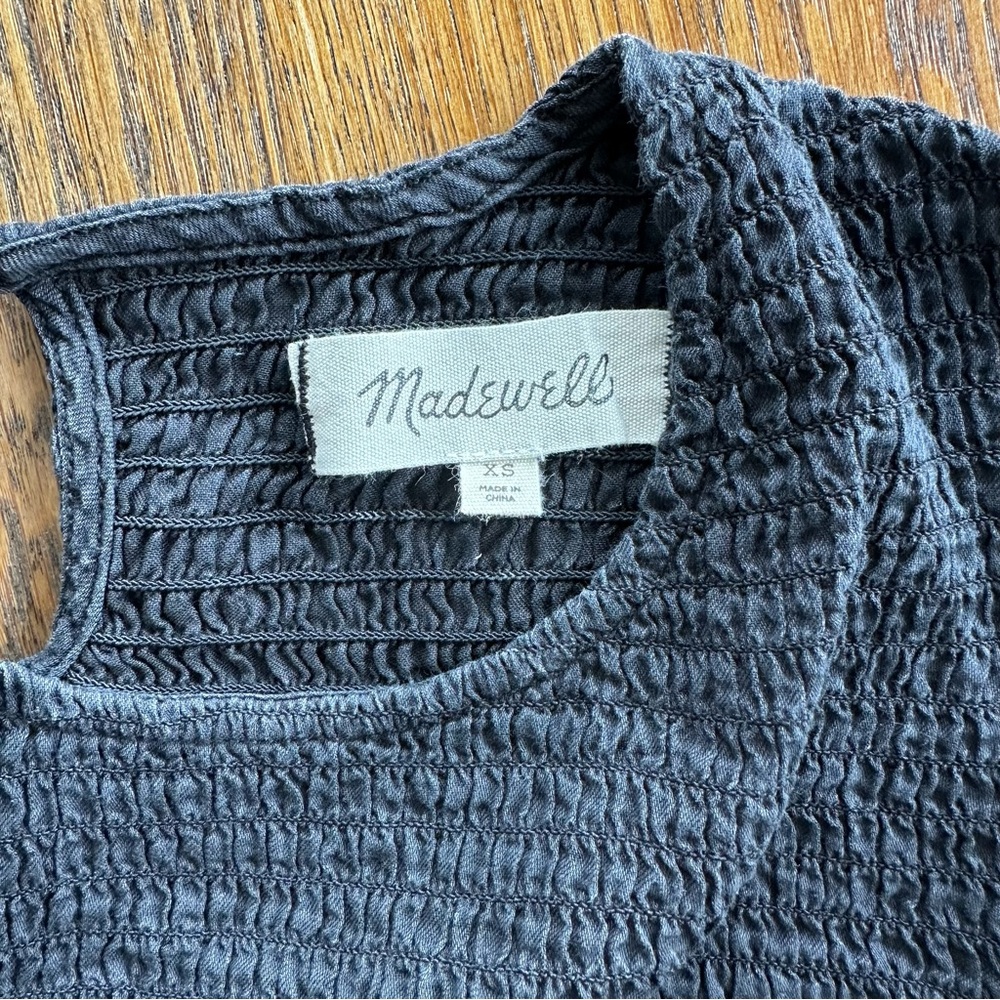 Madewell Black Smocked Bodice Ruffle Shoulder Peasant Top - Picture 6 of 12